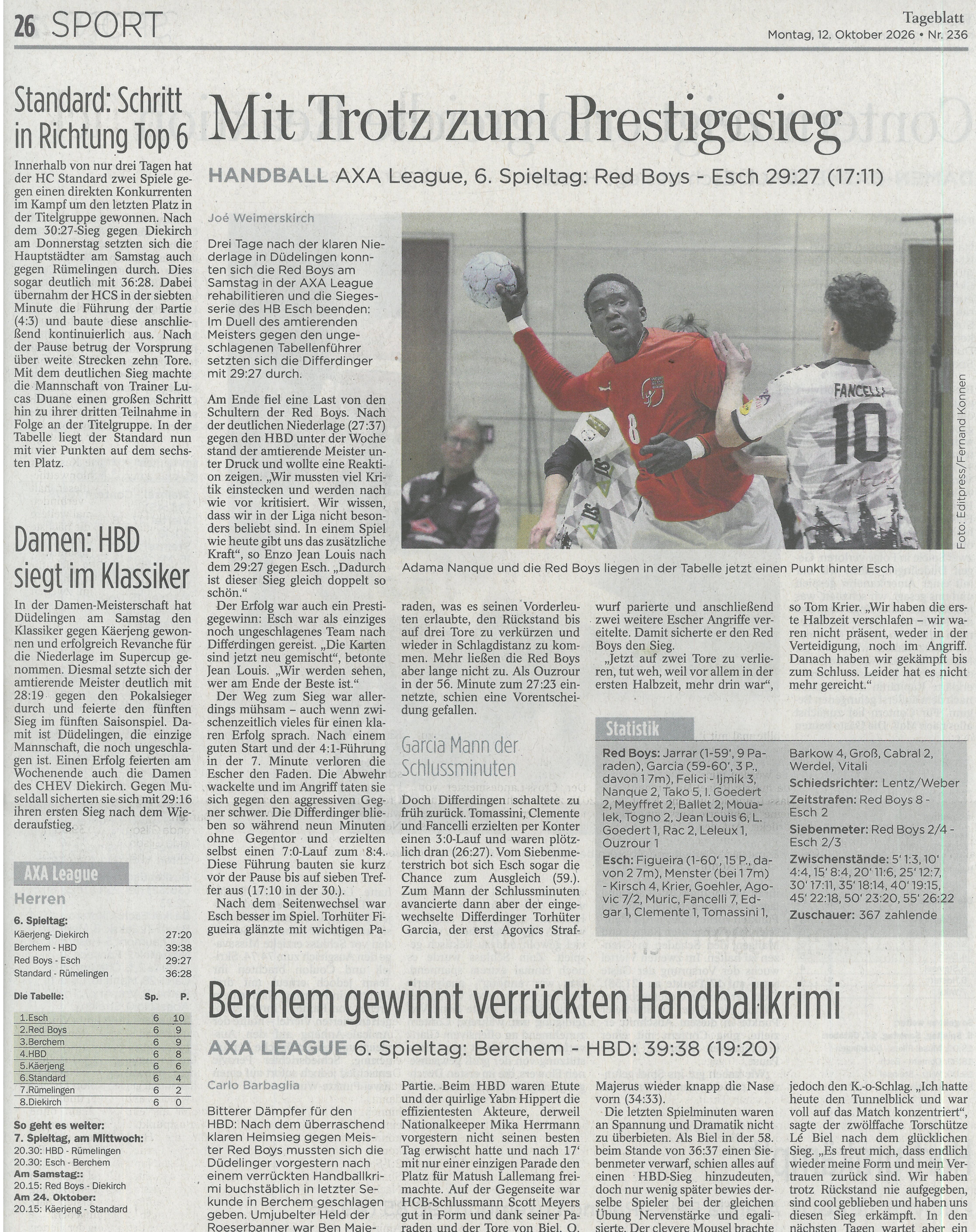 AXA LEAGUE 10.10.2026 // RED BOYS 29-27 HANDBALL ESCH