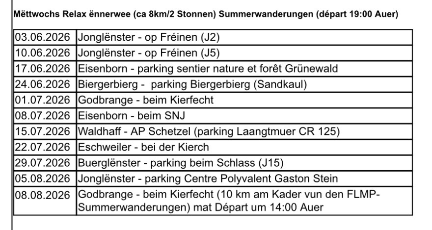 Mittwoch's RELAX Wanderungenn