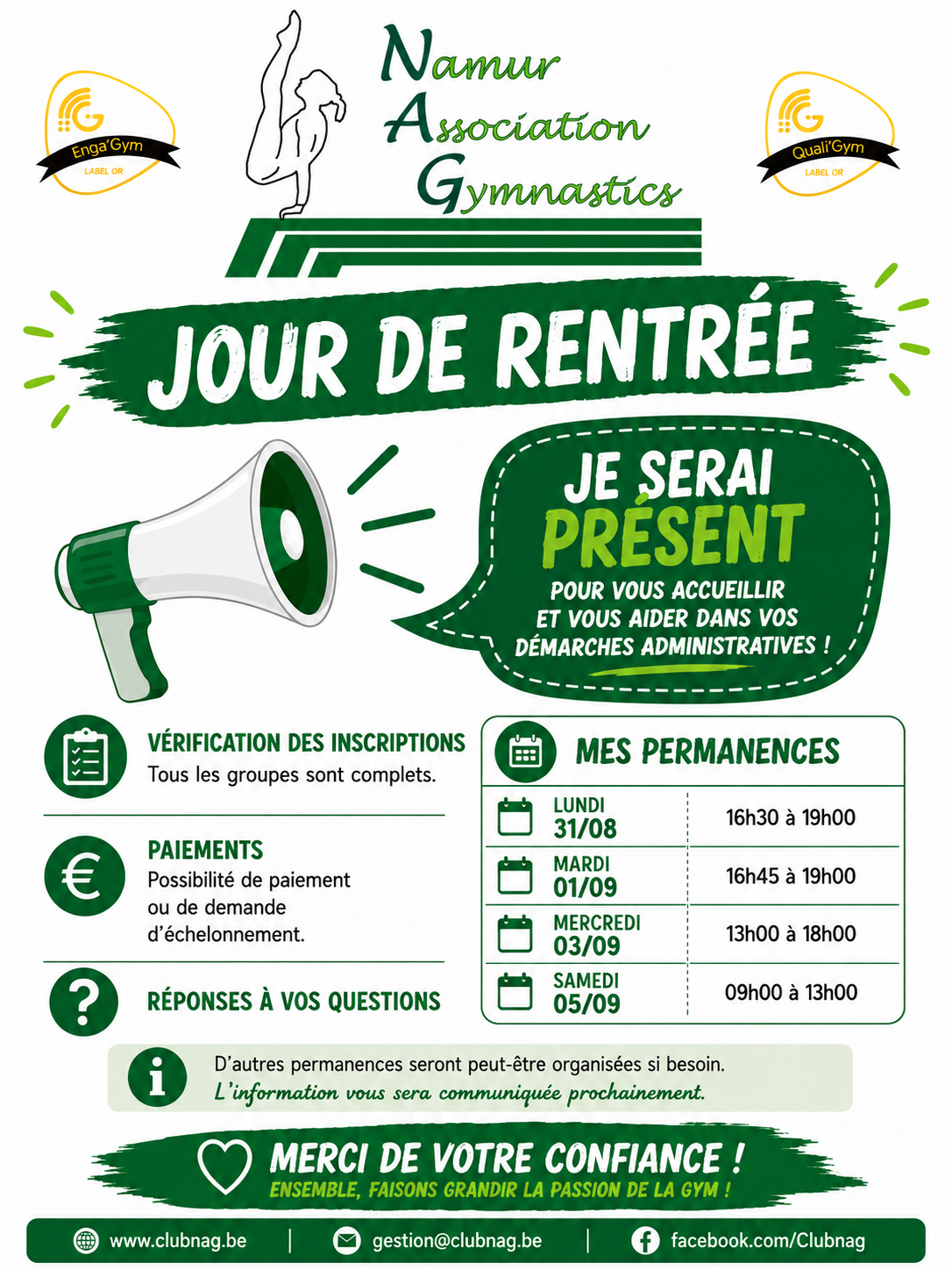 C'est la reprise aujourd'hui. - permanence administrative.