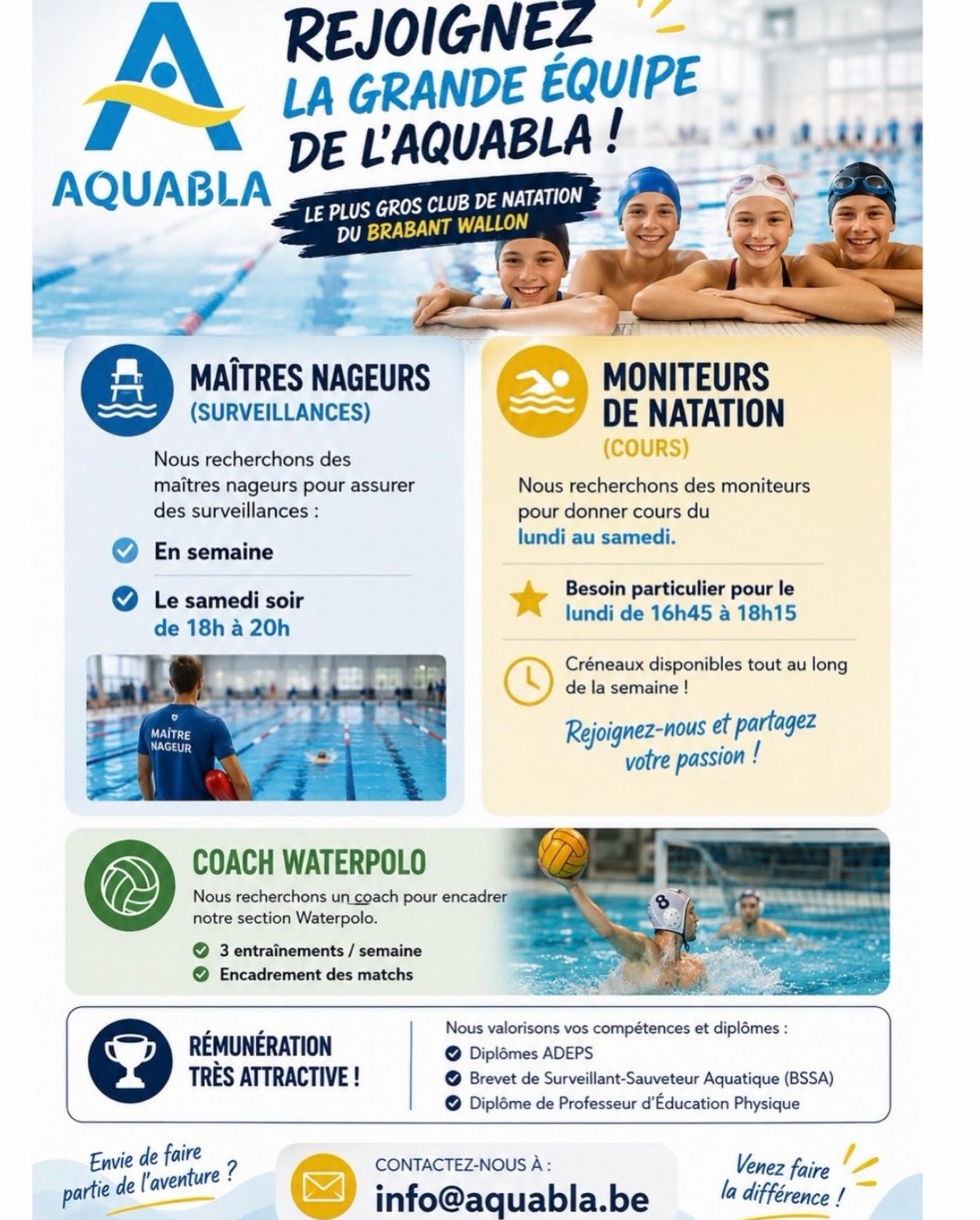 Rejoignez l'équipe de l'AQUABLA