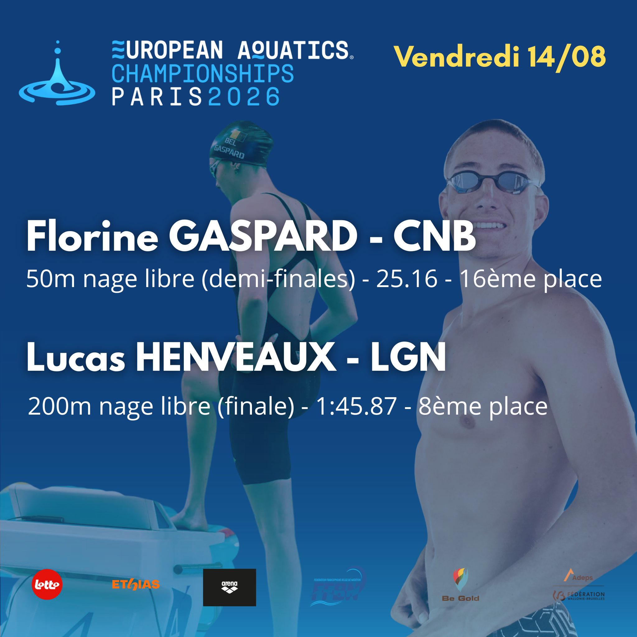 Championnat d'Europe de Natation - Vendredi 14/08