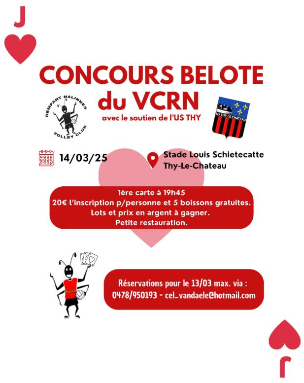Concours de belote du VCRN avec le soutien de l'US Thy