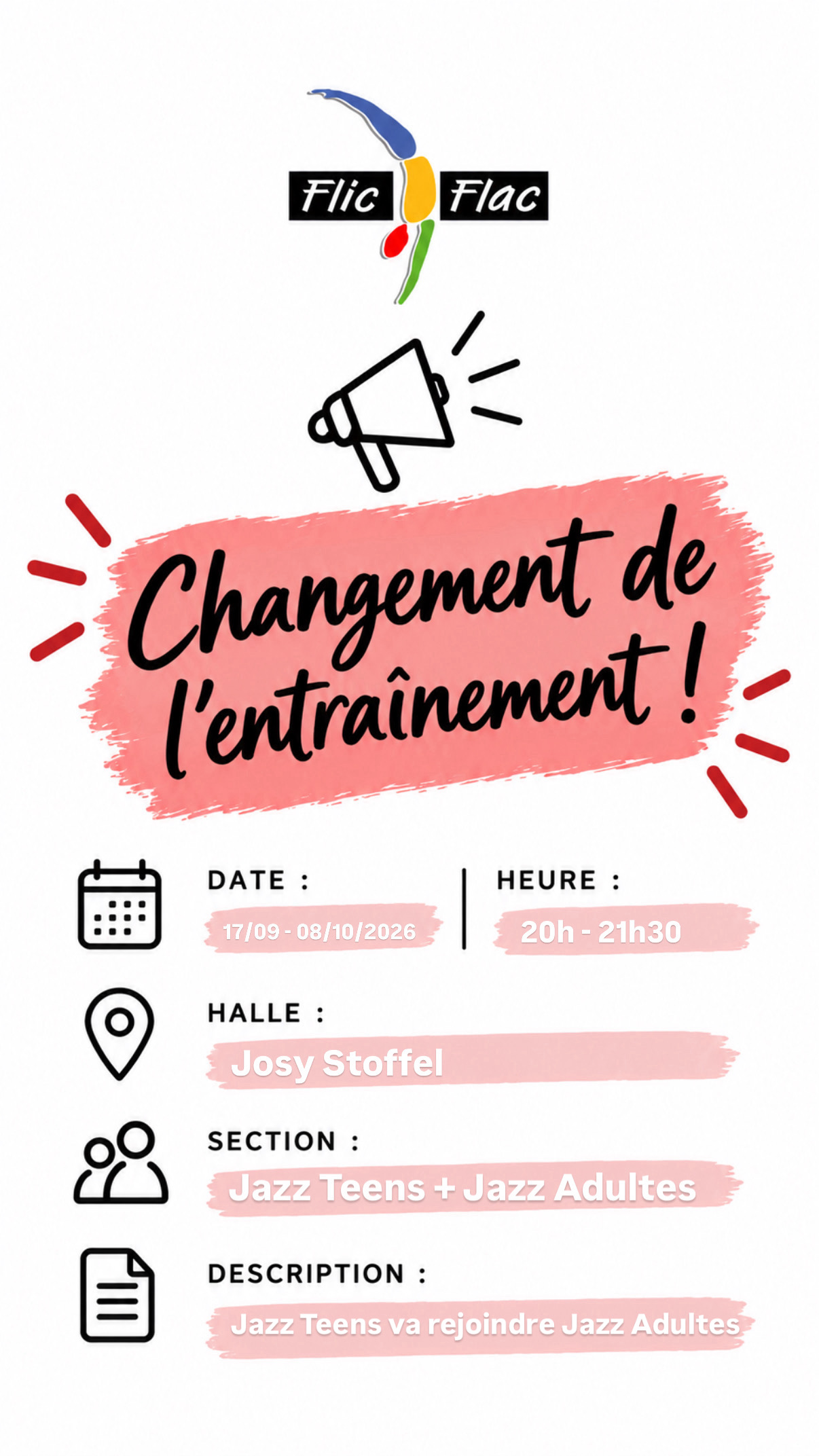 Changement de l'entraînement - Jazz Teens !