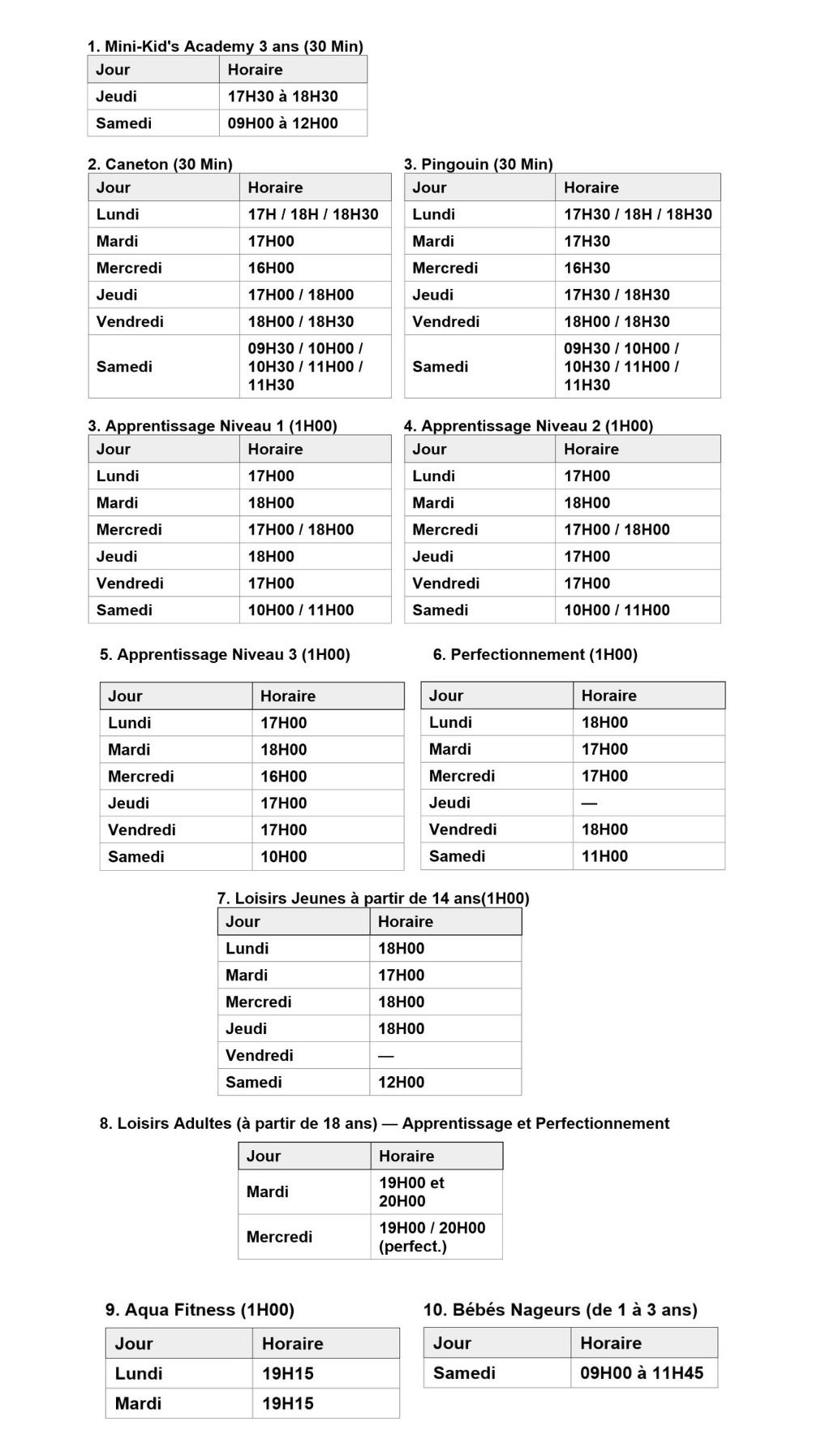 Horaires