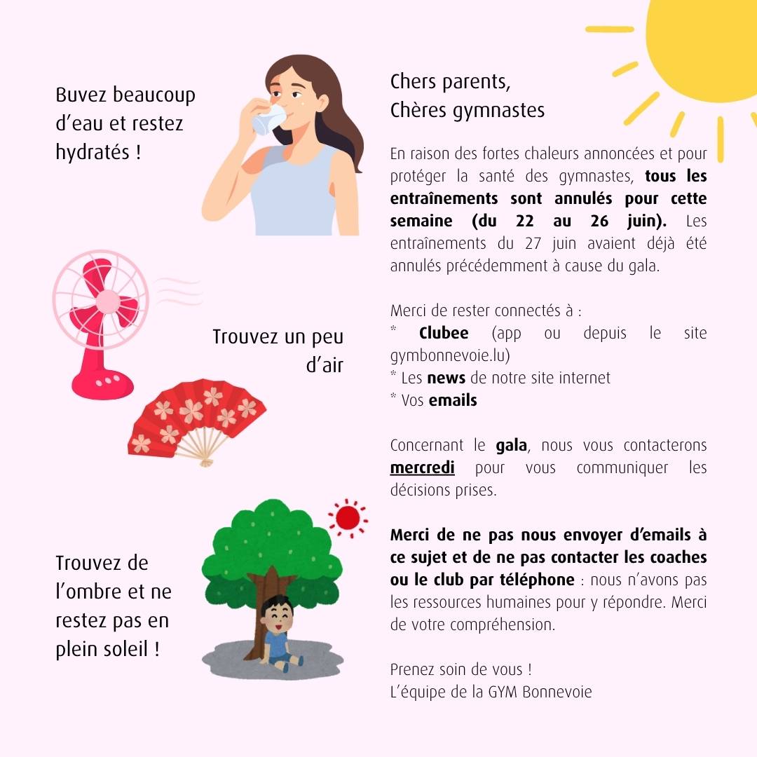 Annulation des entraînements du 22 au 26 juin