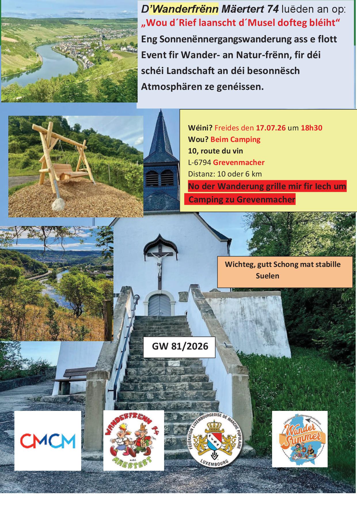 GREVENMACHER (Wanderfrënn Mertert) FLMP IVV geféiert Wanderung (Sonnenënnergangswanderung)