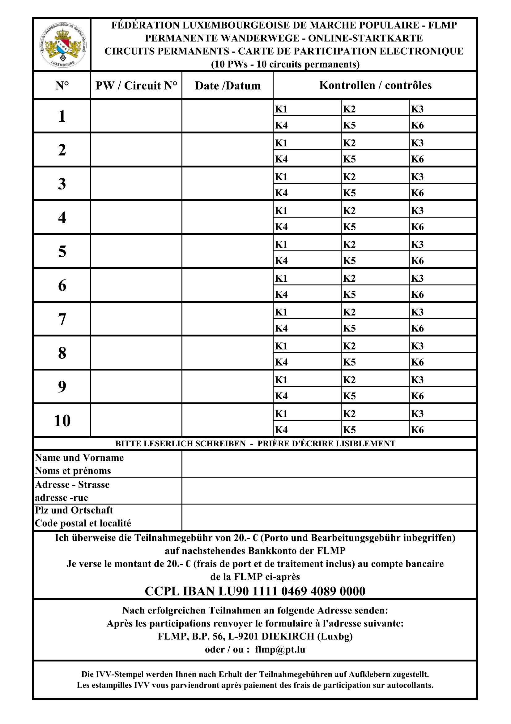 Online Formular Startkarte 10x PW - PDF Version