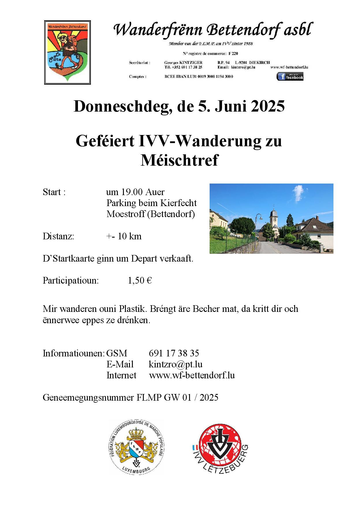 MÉISCHTREF (Wanderfrënn Bettendorf) FLMP IVV GEFÉIERT WANDERUNG 