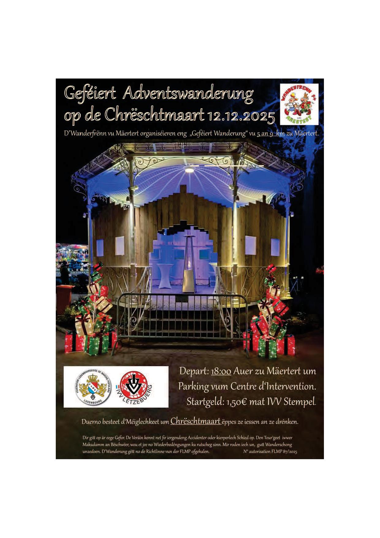 MERTERT FLMP IVV geféiert Adventswanderung op de Chrëschtmaart 
