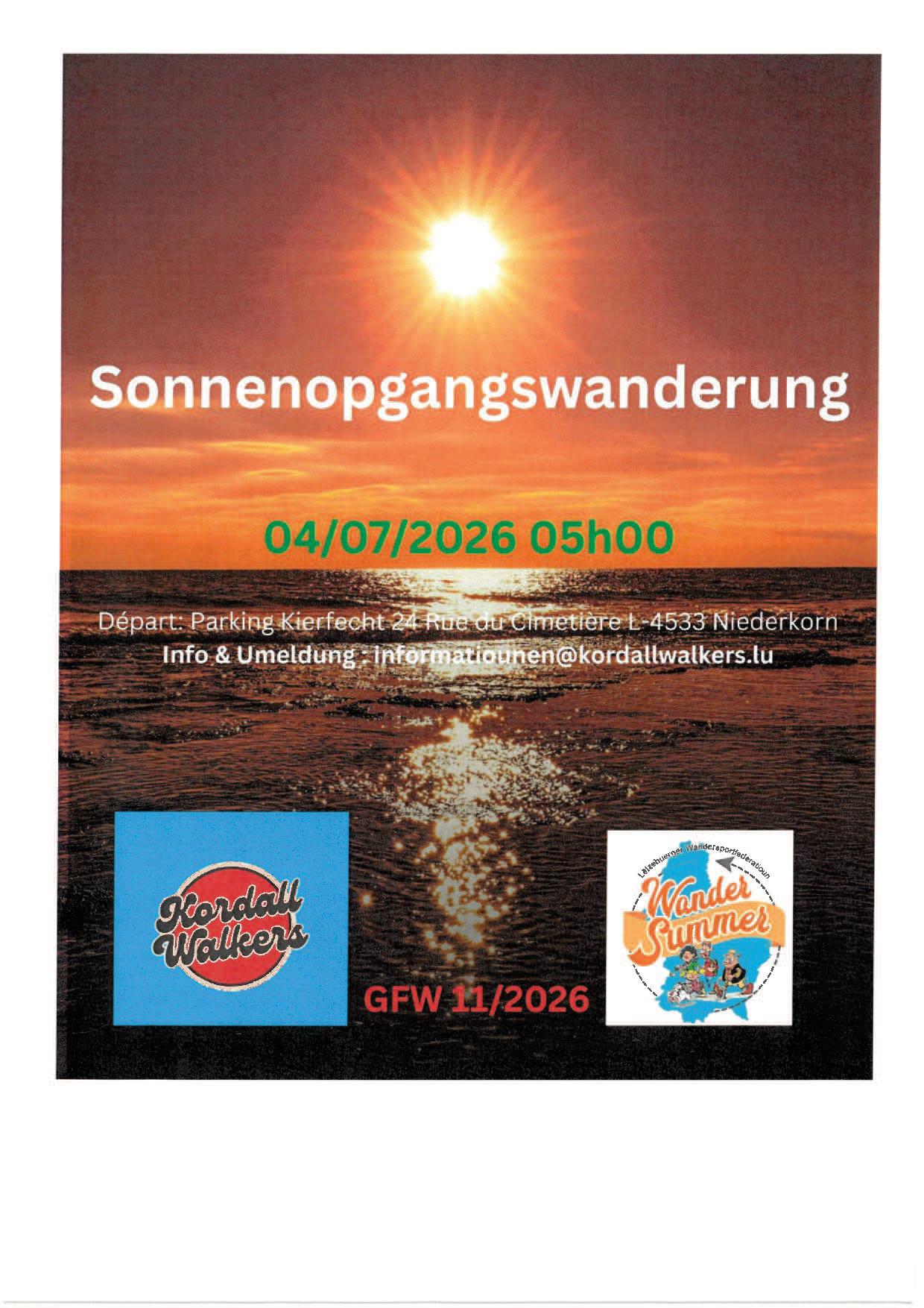 NIEDERKORN FLMP IVV Geféiert Sonnenopgangswanderung