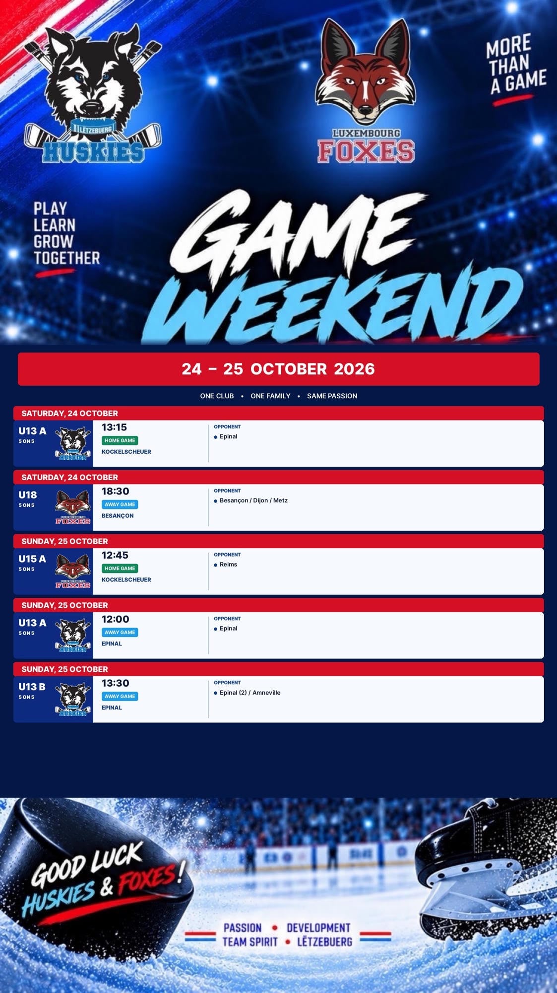 Huskies & Foxes - Weekend Games - 23 to 25 Oct 2026