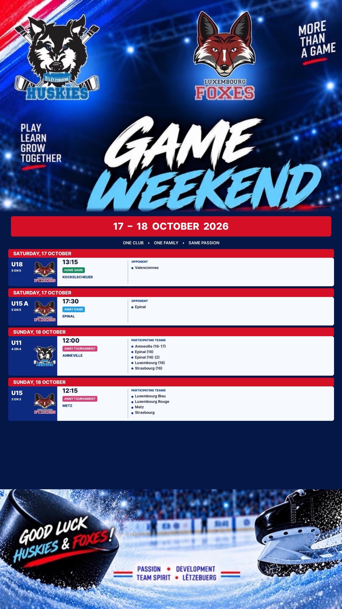 Huskies & Foxes - Weekend Games - 16 to 18 Oct 2026