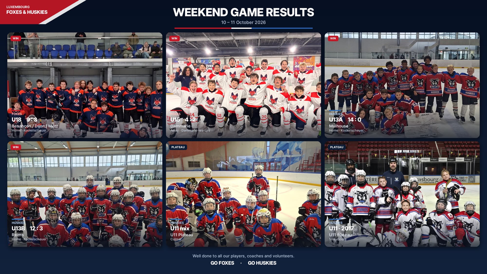 Huskies & Foxes - Weekend Results - 10 & 11 Oct 2026