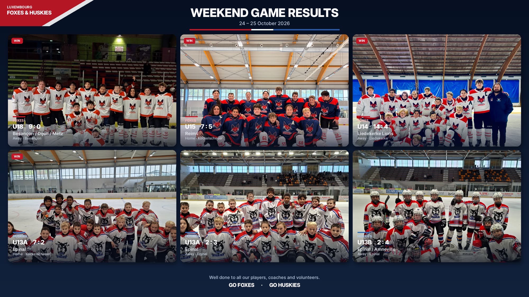 Huskies & Foxes - Weekend Results - 24 & 25 Oct 2026