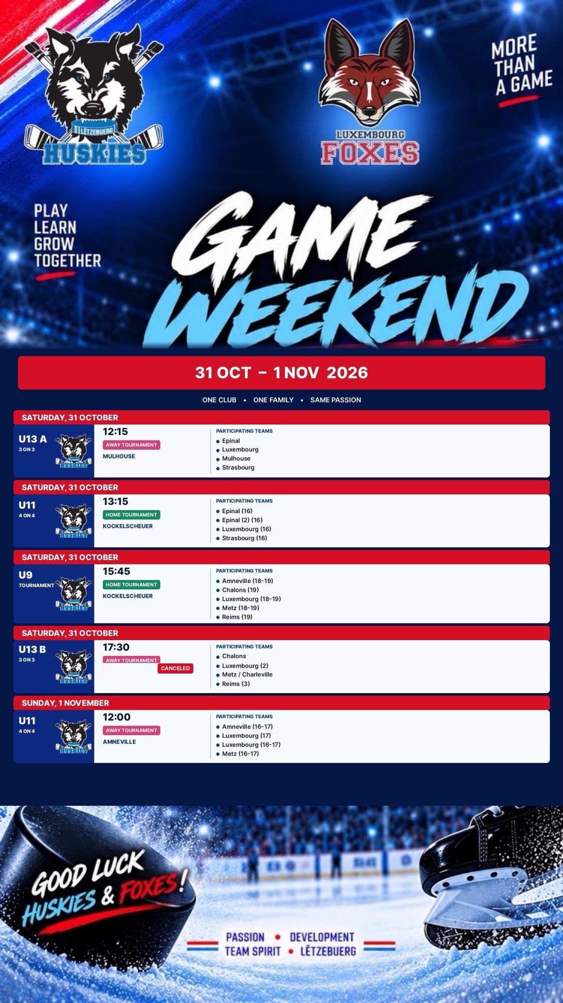 Huskies & Foxes - Weekend Games - 31 Oct to 01 Nov 2026
