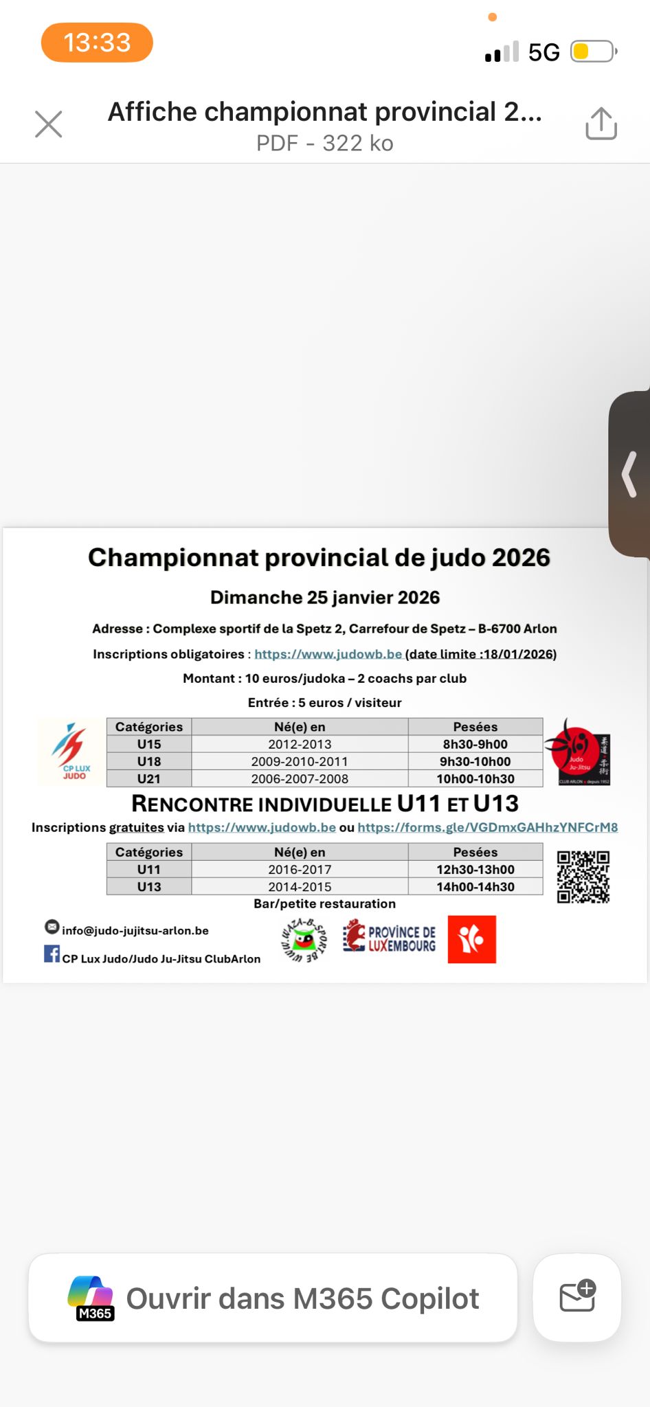 Championnat provincial de judo 2026