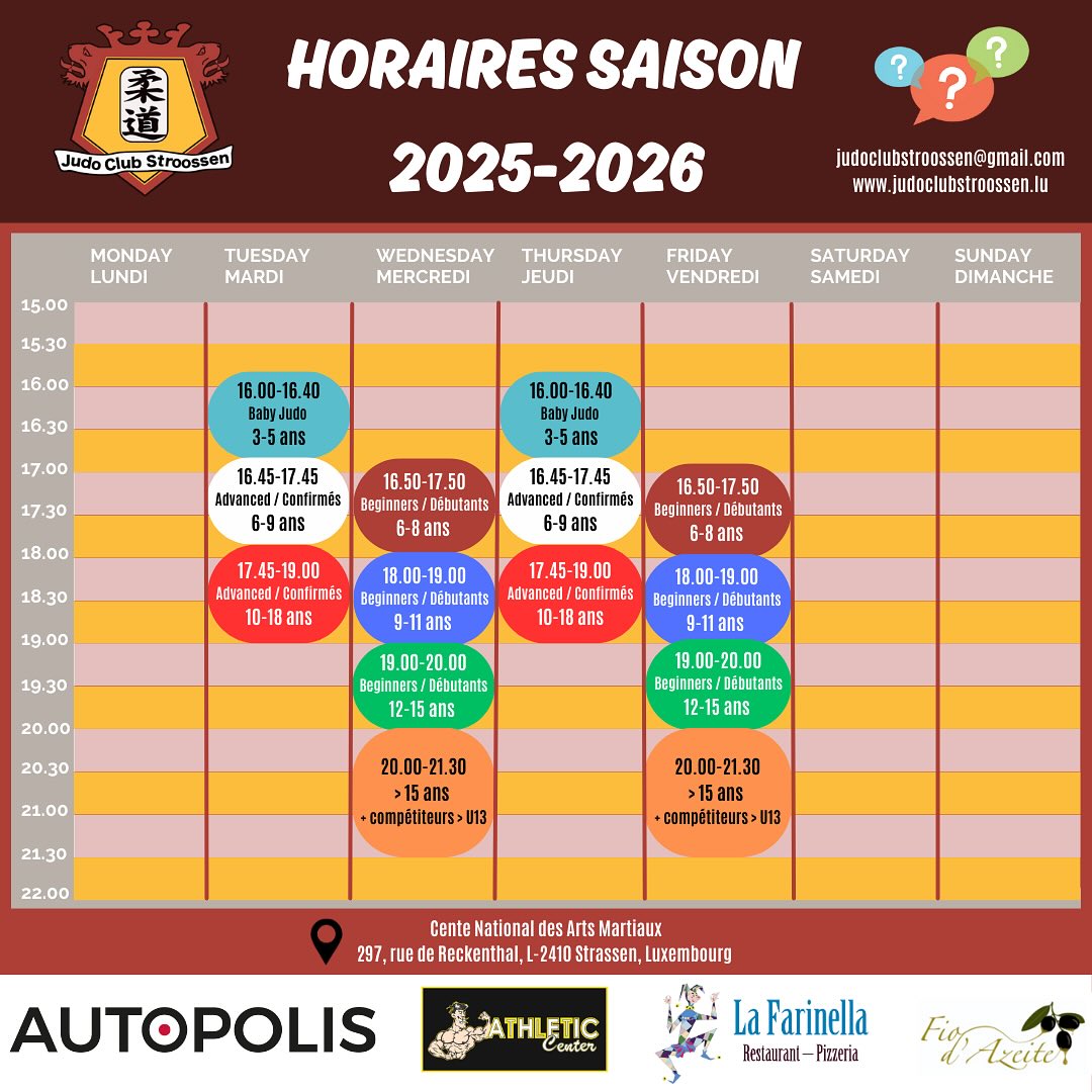 HORAIRES 2025-2026 | TIME SCHEDULE 2025-2026