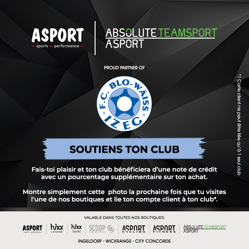 ASPORT NOUVEAU PARTENAIRE DU FC BLO-WÄISS IZEG
