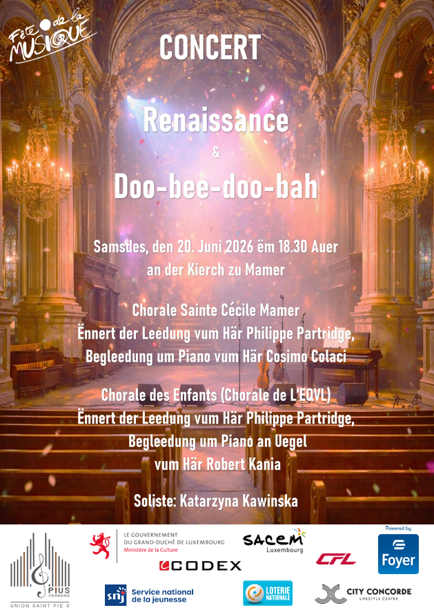 Concert am Kader vun der FÊTE DE LA MUSIQUE 2026 - Collaboratioun mam Piusverband
