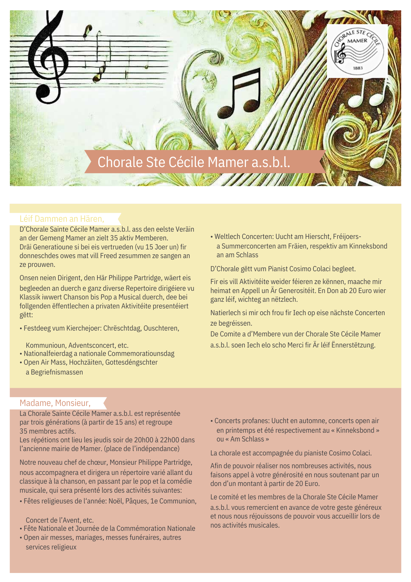 Cotisation / Appel au Don 2025 Chorale Mamer