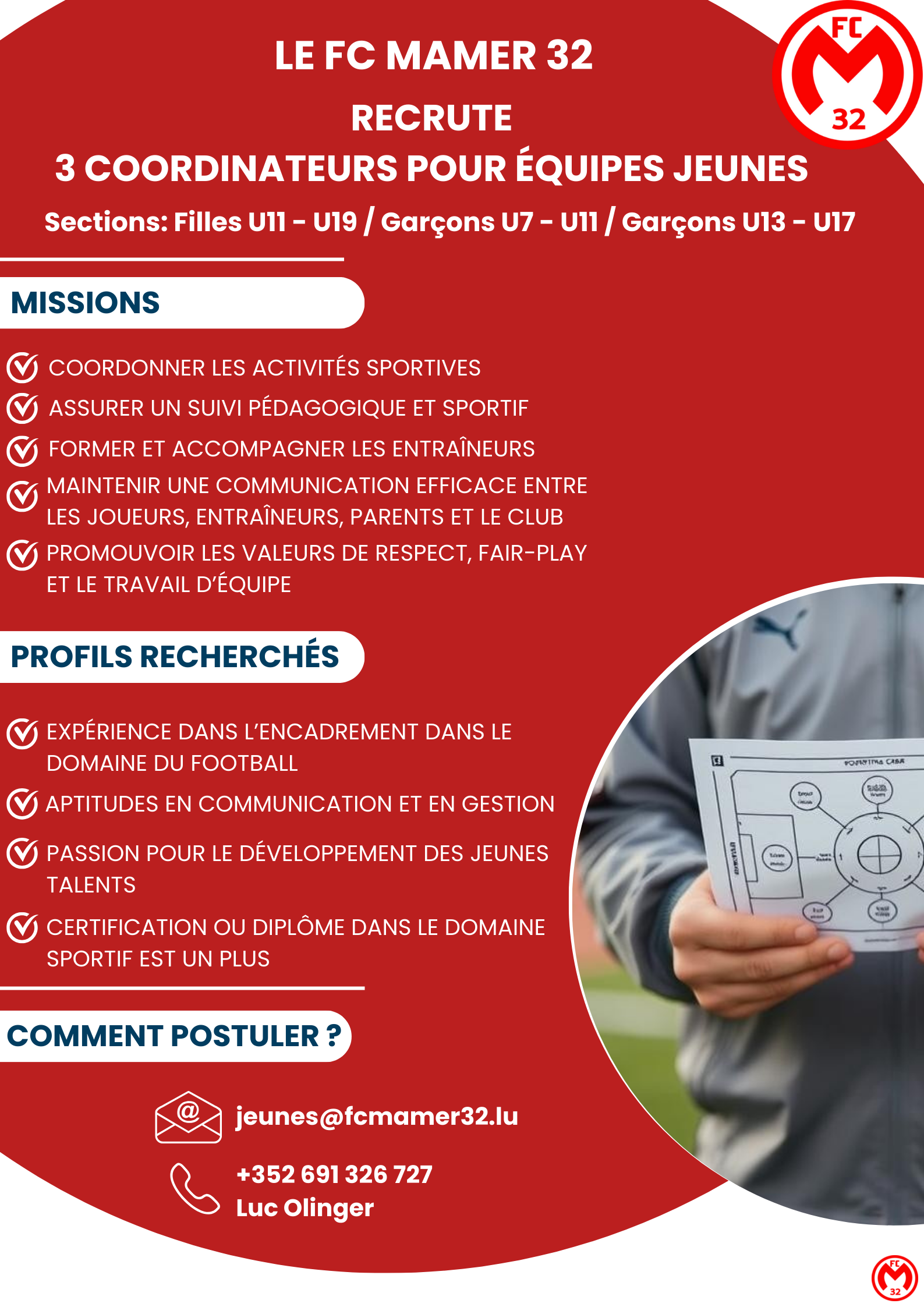 Le FC Mamer 32 recrute 3 coordinateurs pour équipes jeunes