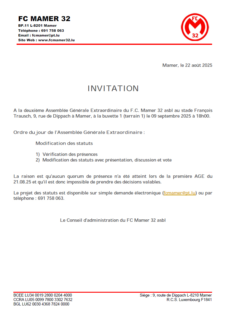 Invitation a la Assemblée Générale Extraordinaire