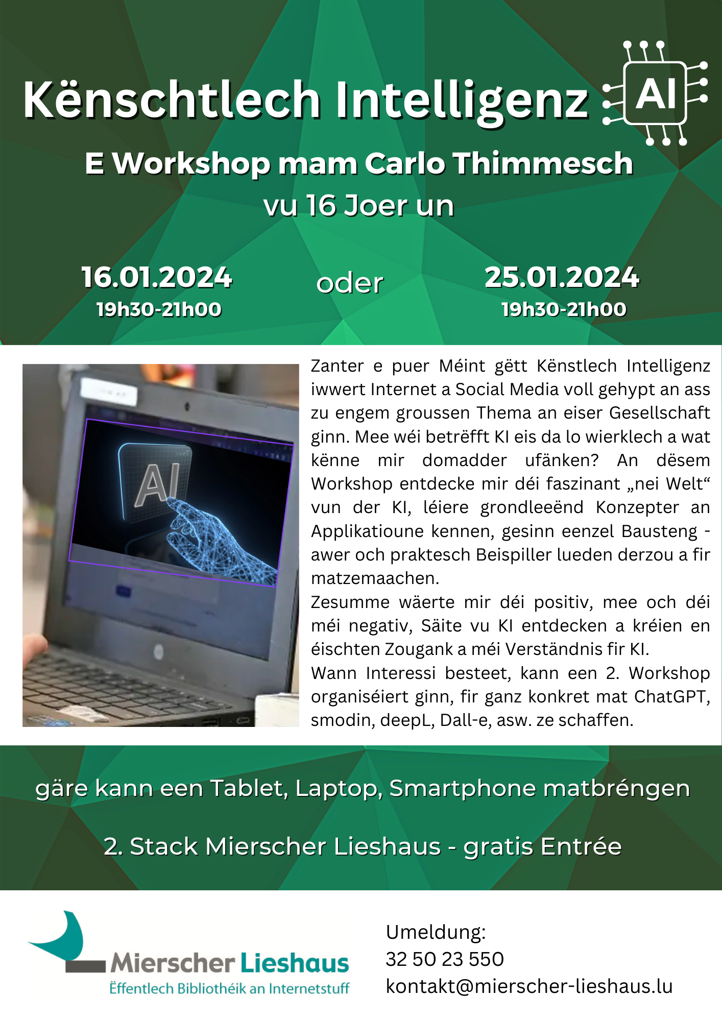 Kënschtlech Intelligenz - Workshop mam Carlo Thimmesch