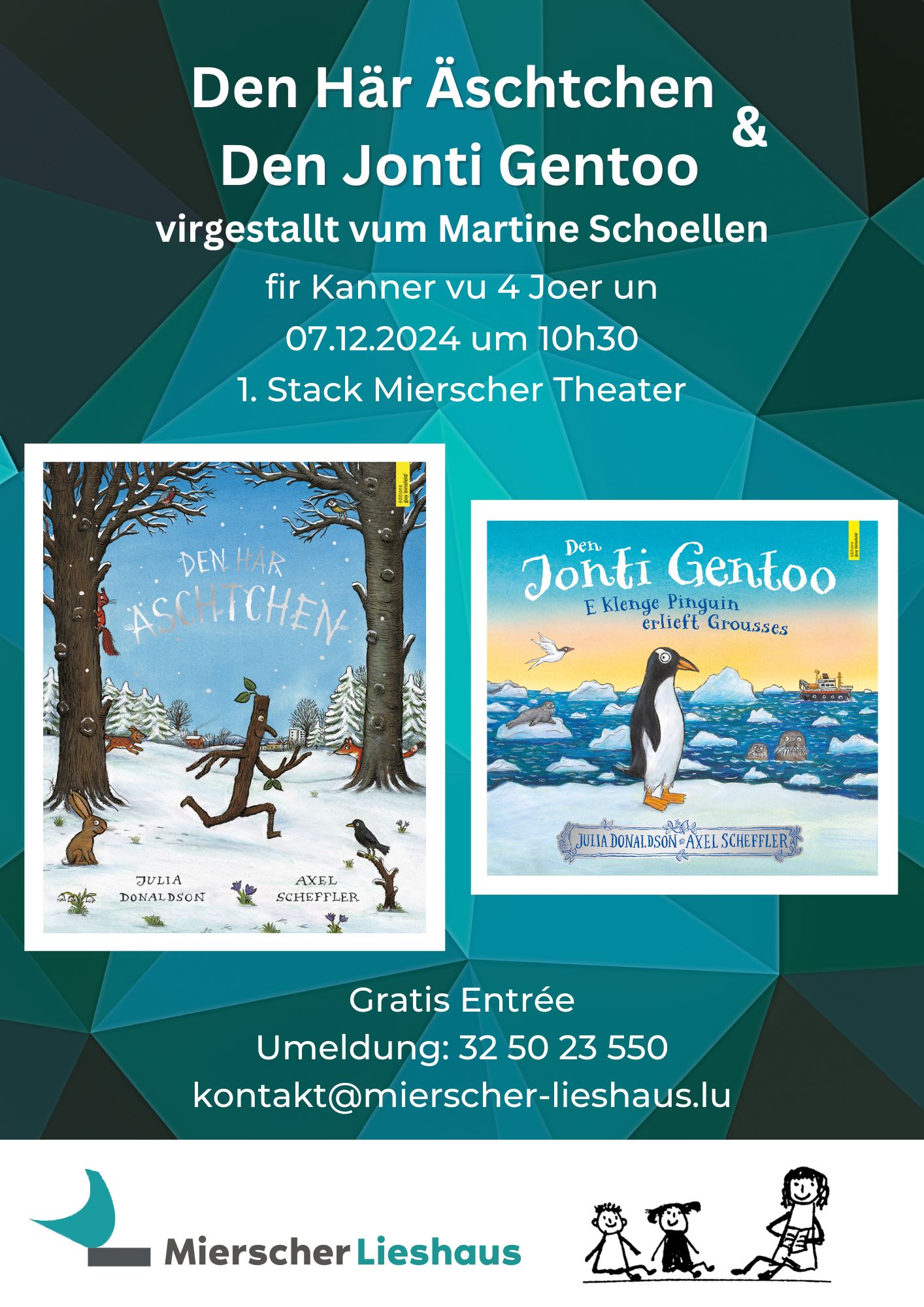 (Complet) Geschichte fir Kids: "Den Här Äschtchen" & "Den Jonti Gentoo" (ab 4 Joer, LU)