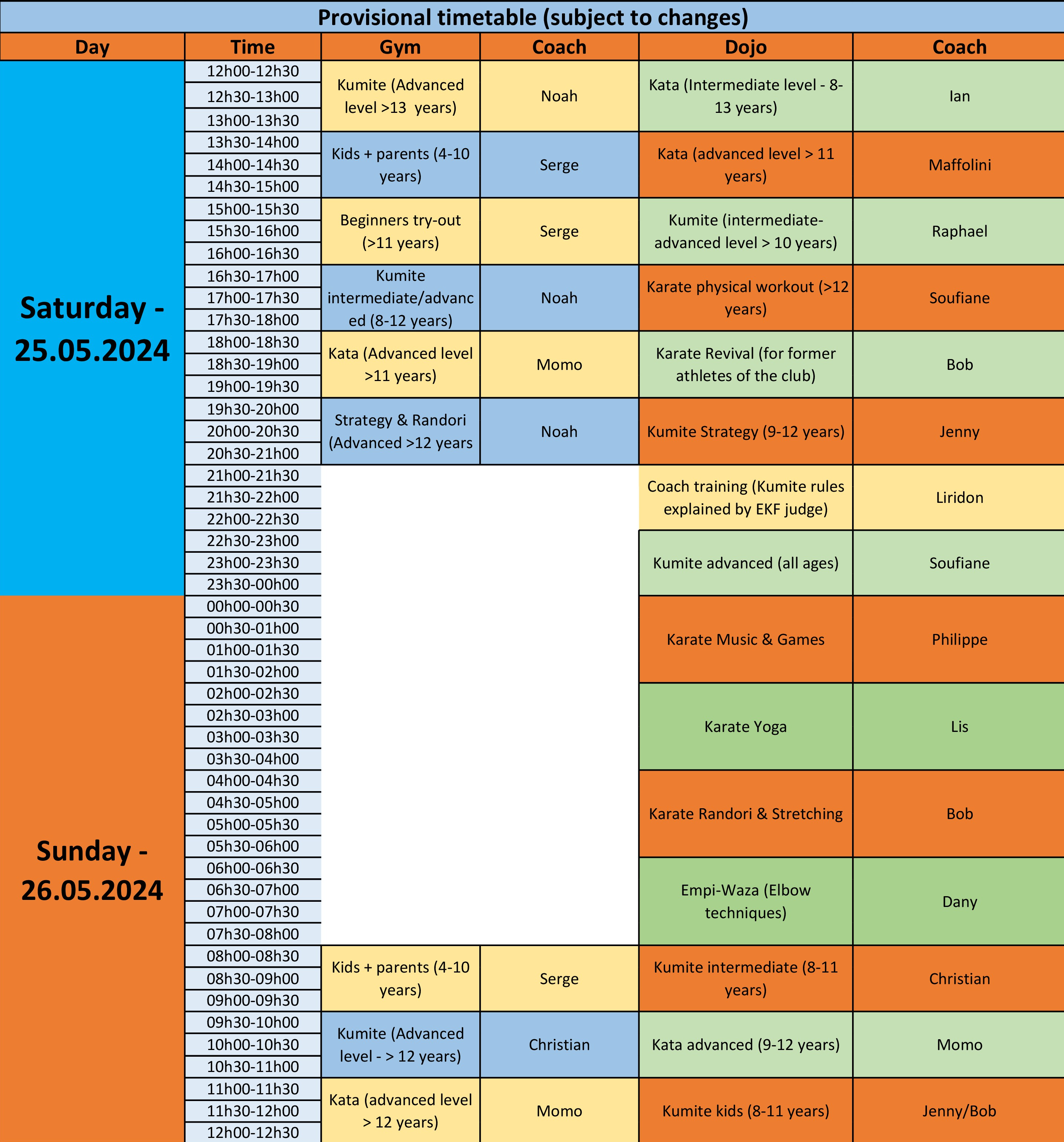 Provisional Timetable