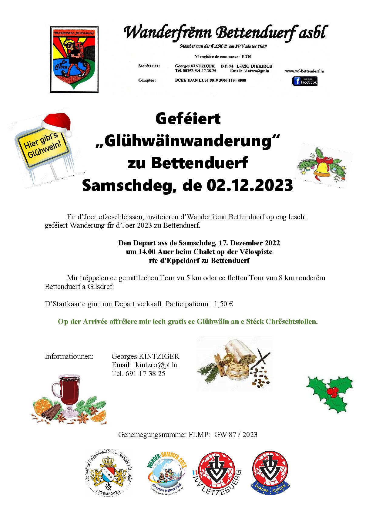 Bettendorf - FLMP-IVV Geféiert Glühwäin-Wanderung