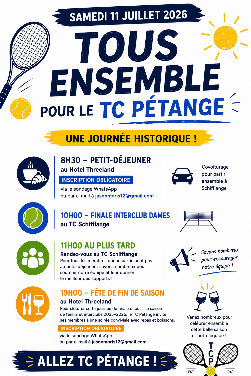 🎾 Une journée historique pour le TC Pétange ! 🎾 11/07/2026 FINALE INTERCLUB DAMES