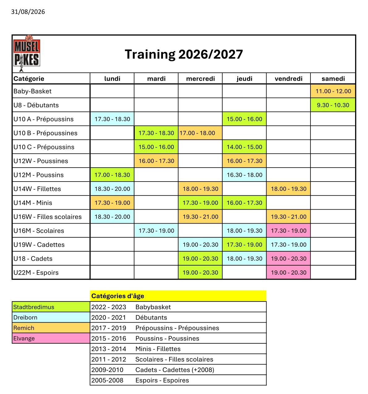Schedule Practice / Games 26-27