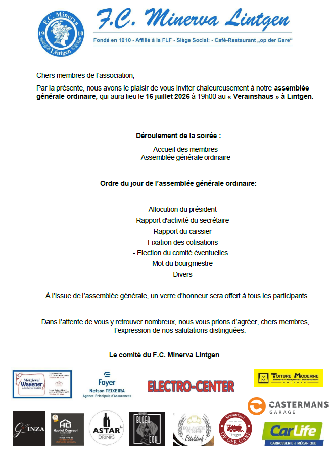 Assemblée générale 2026 du FC Minerva Lintgen