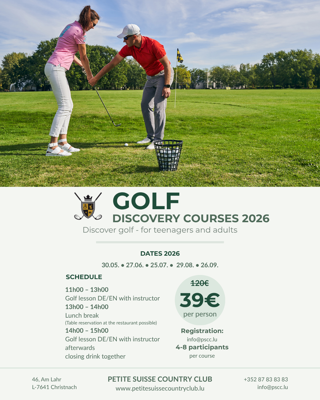 Petite Suisse Country Club - Christnach - Débuter le golf cet été - Programme