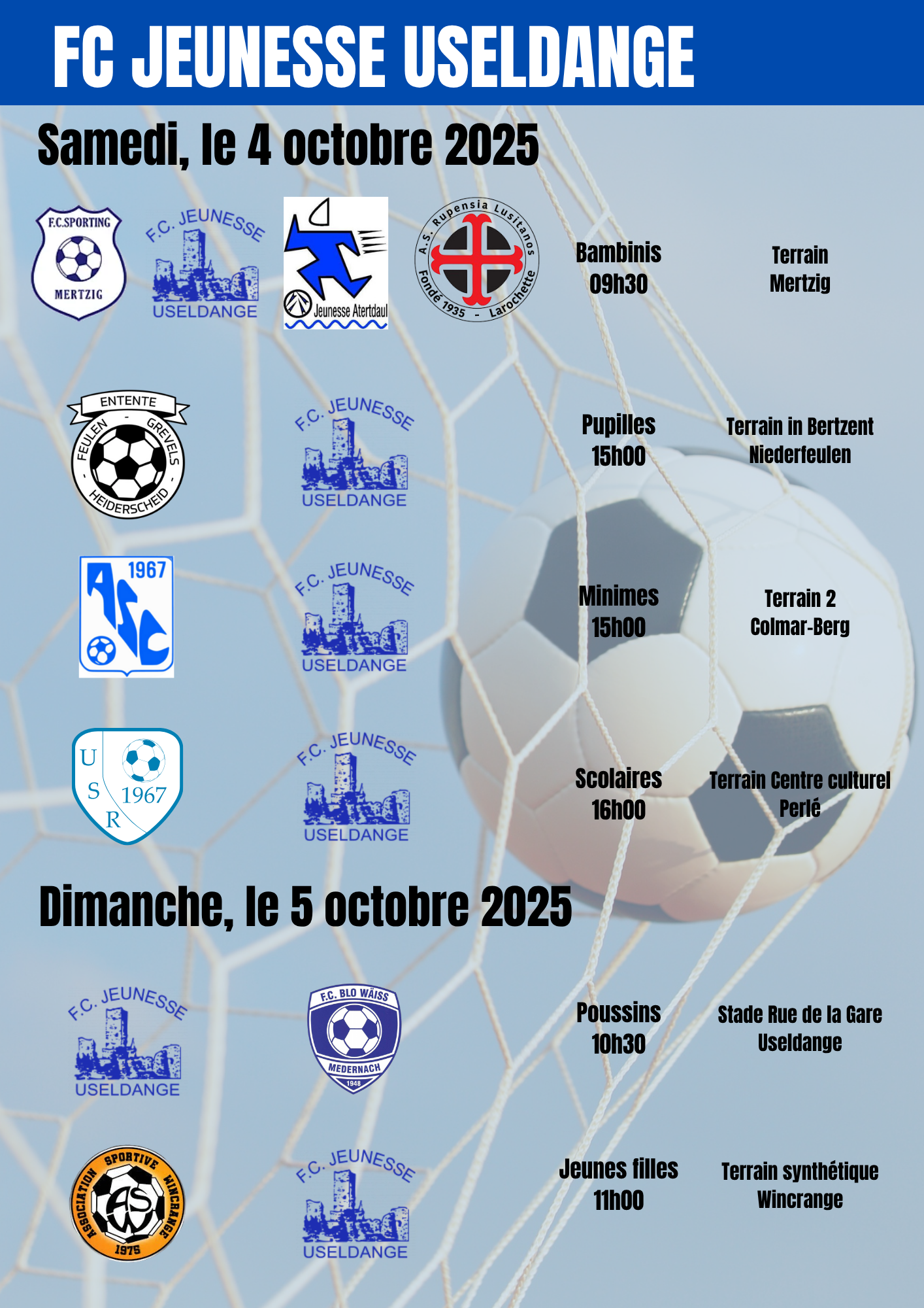 Jugendmätcher vum Weekend vum 4 an 5 Oktober 2025
