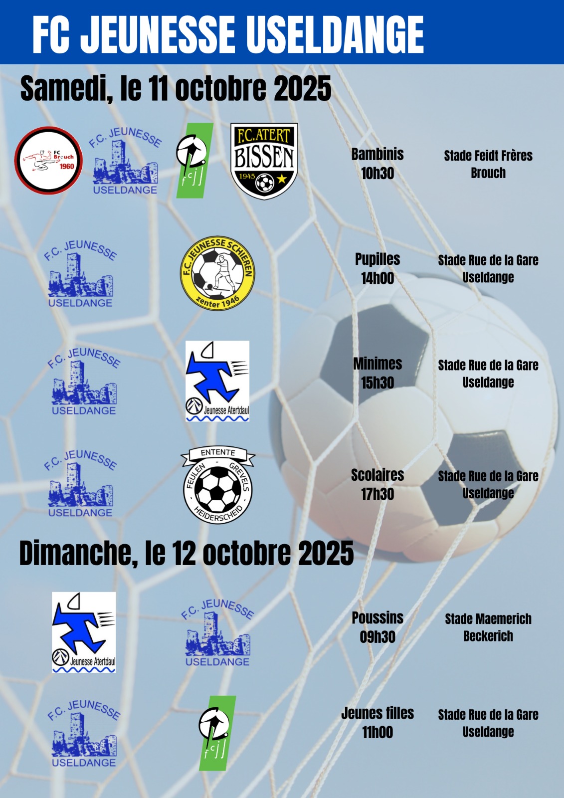 Jugendmätcher vum Weekend vum 11 an 12 Oktober 2025