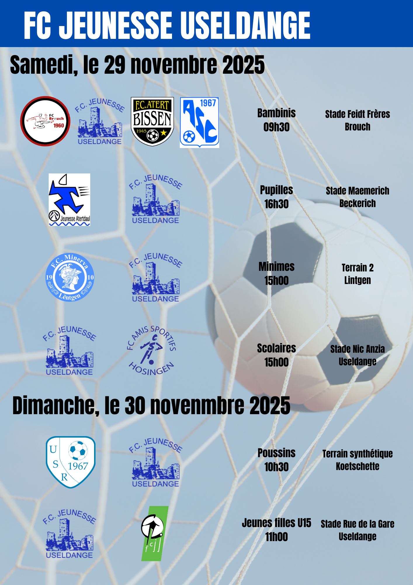 Jugendmätcher vum Weekend vum 29. an 30. November 2025