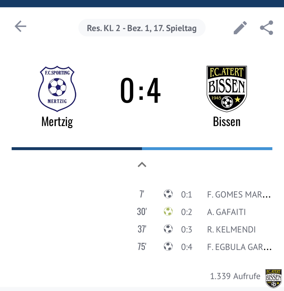 Seniors Reserves  (U23) et Seniors Reserves 2 - Résultat du 5/4/2024