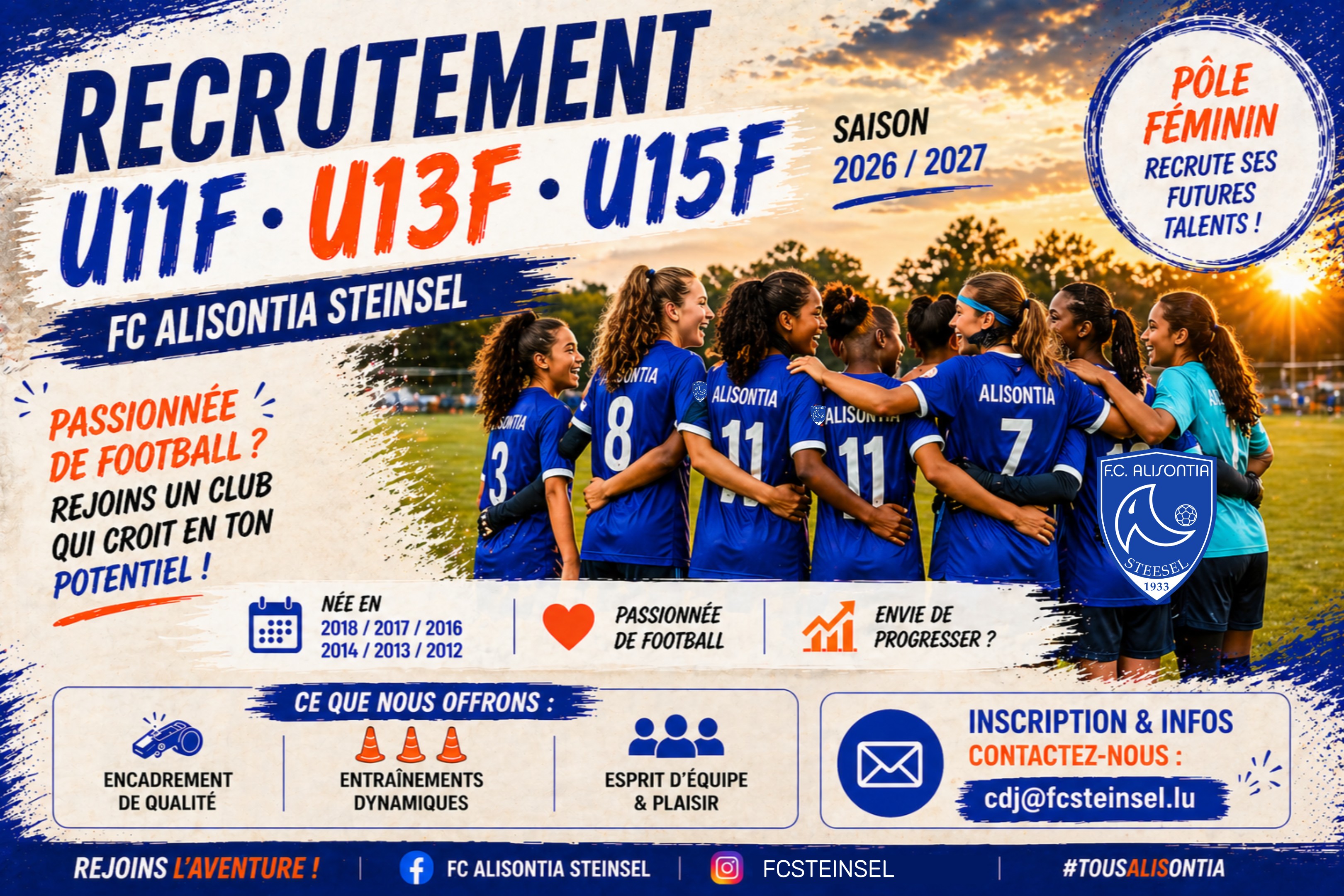 Recrutement Féminin 2026/2027 : Rejoins le FC Alisontia Steinsel !