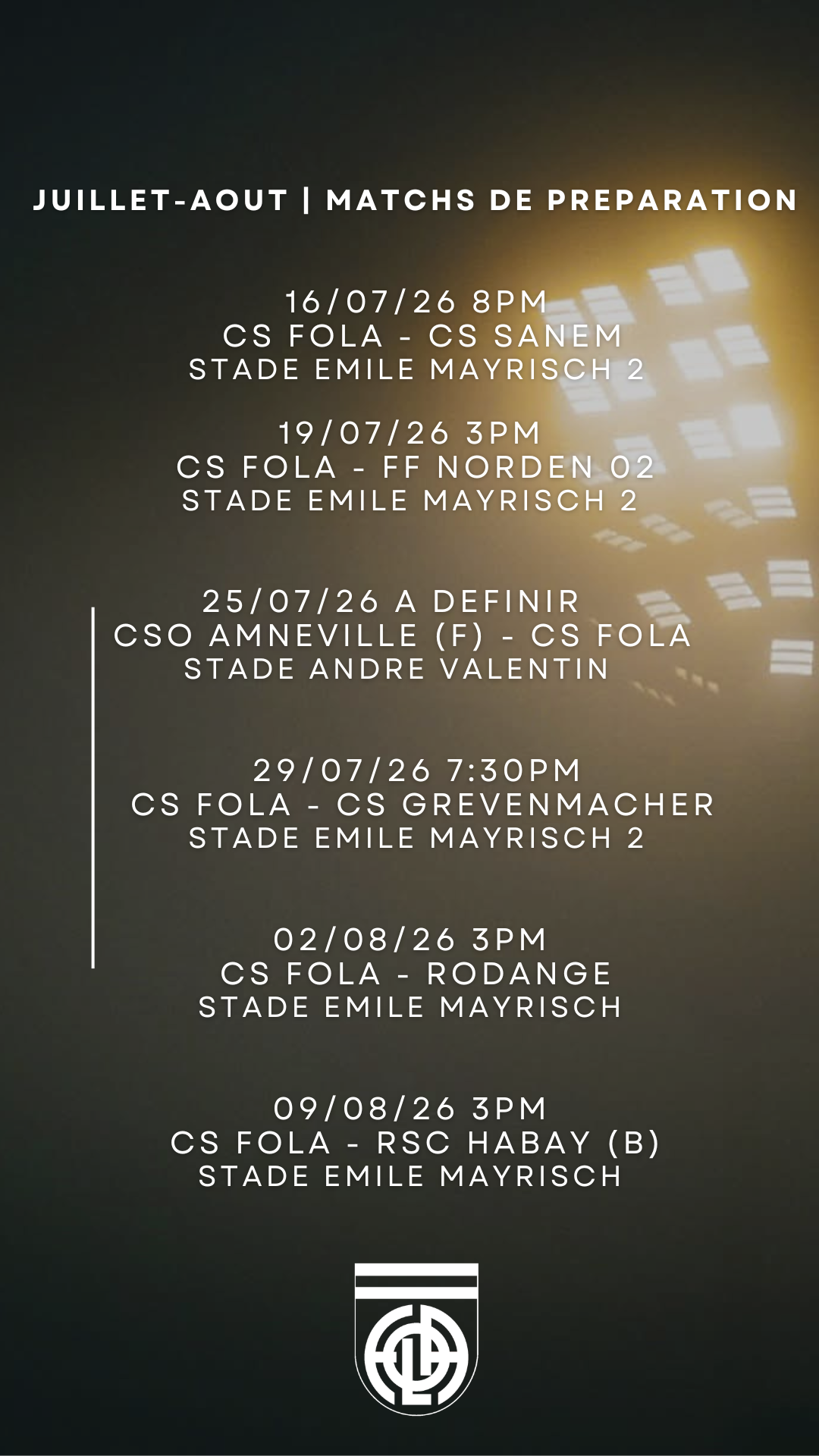 Matchs de préparation 26/27. 