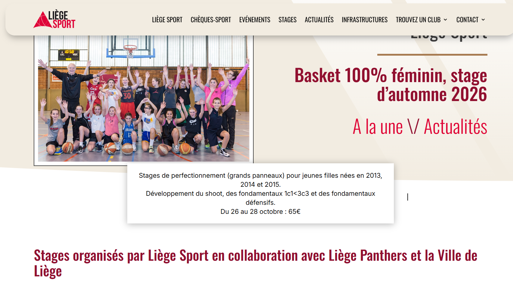 Stage 100% Féminin Liège Sport Octobre 2026 !