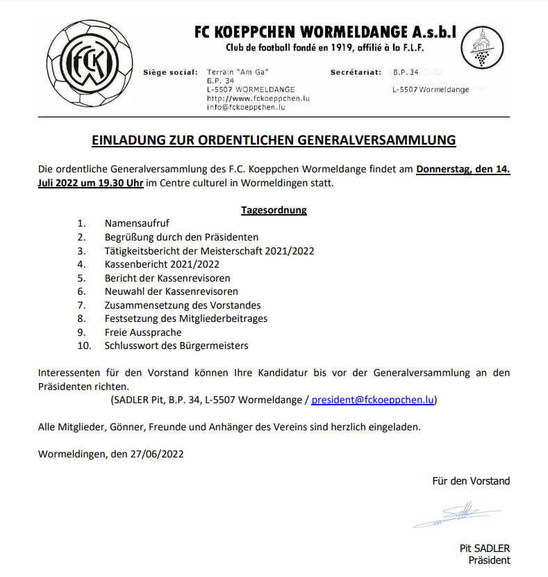 Generalversammlung / Assemblée Générale