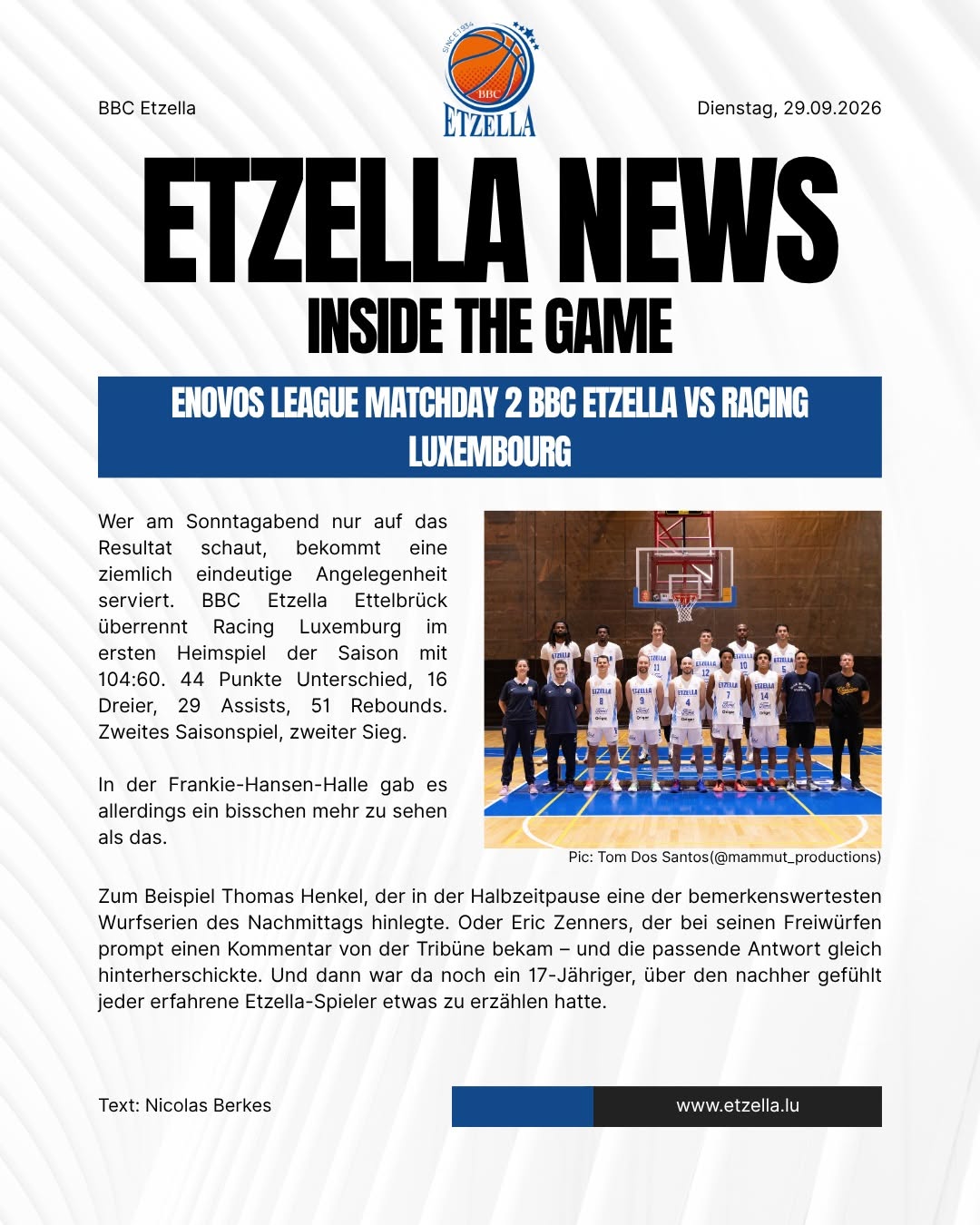 Etzella News - Inside the game. Déi 1. Editioun ass do !