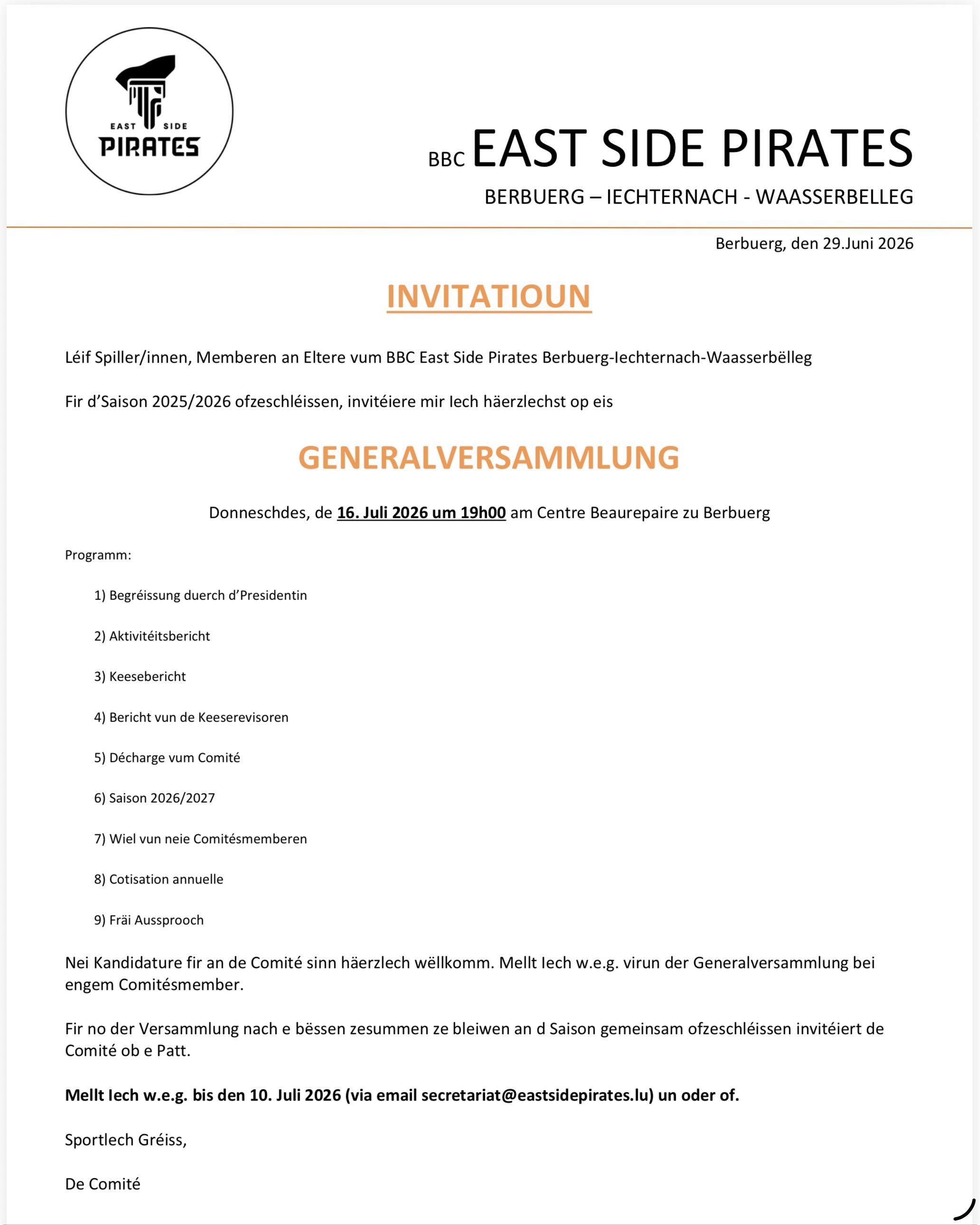 Generalversammlung - Assemblée Générale Ordinaire