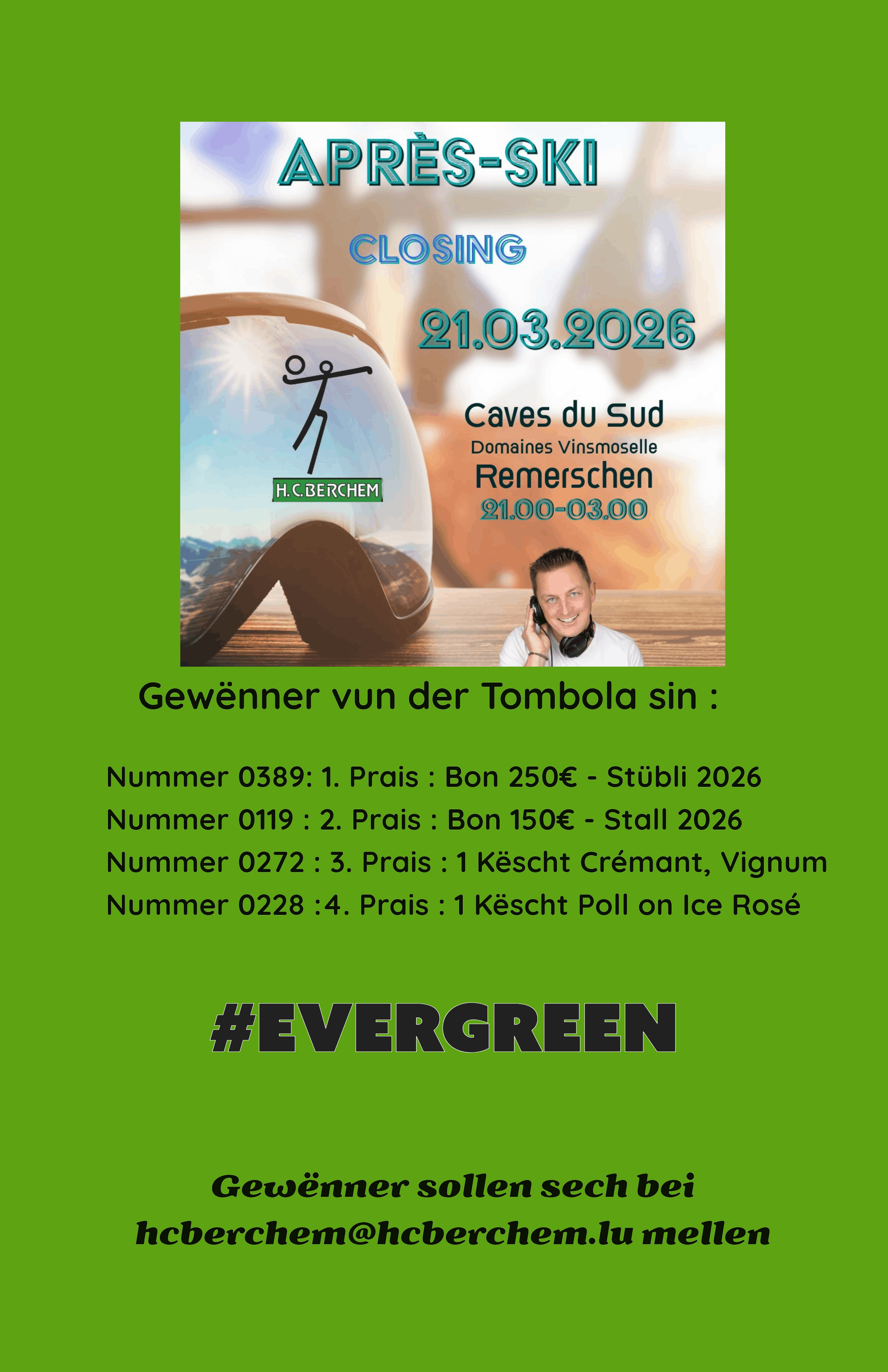 Gewënner vun der Tombola (Après-Ski Party zu Rëmerschen)