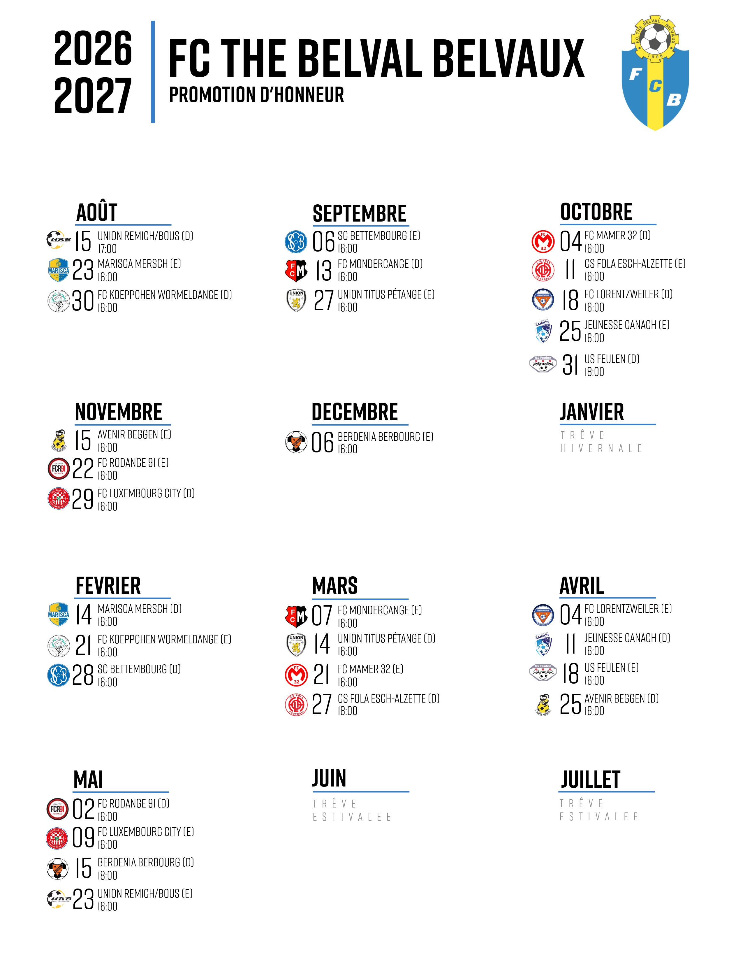 Promotion d'honneur - Spillplang 2026/2027