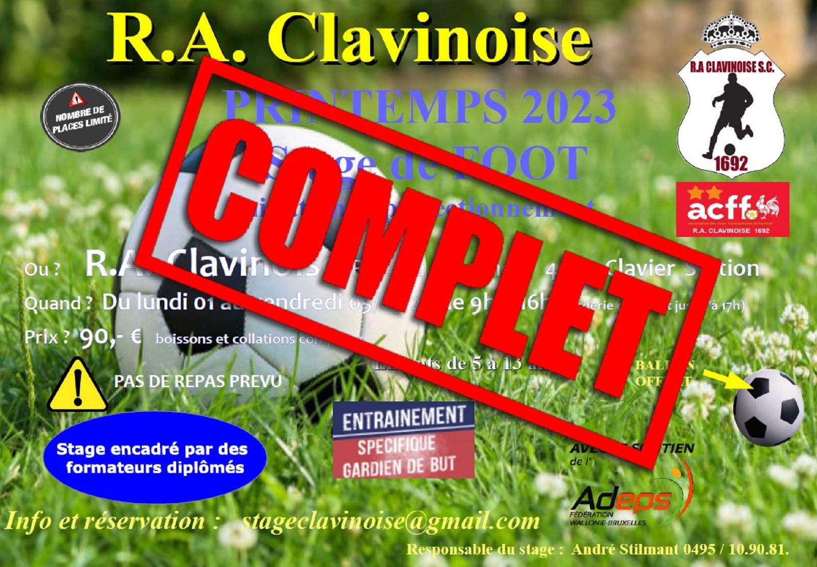Stage de printemps 2023 (COMPLET)