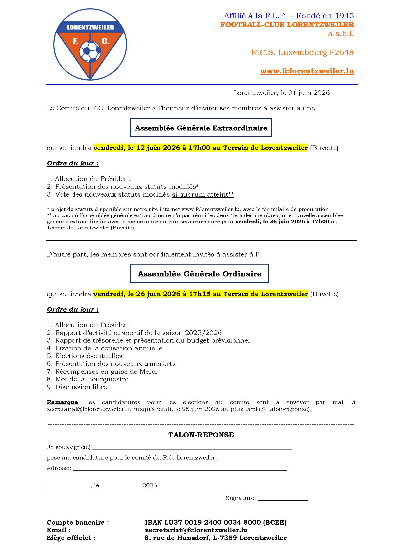 Assemblée Générale Extraordinaire/Ordinaire 2026